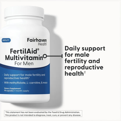 Fairhaven Health FertilAid for Men Fertility Supplements for Men | Count and Motility Support Pre-Conception for Him | Male Fertility Support Includes L-carnitine, Zinc, and Folate | 90 Capsules